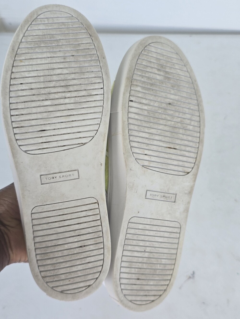 Tory Sport Yellow Tennis Ball Slip On Sneakers Loafers White Leather Sz 6.5M - Picture 9 of 15
